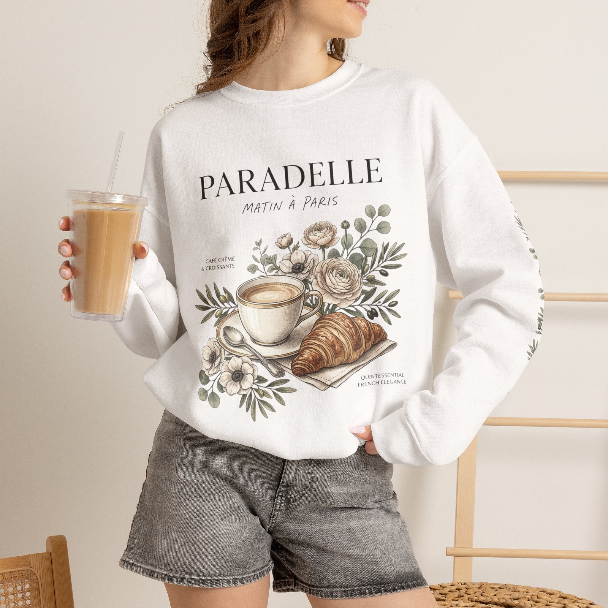 Cafe Coffee & Croissant Floral Graphic