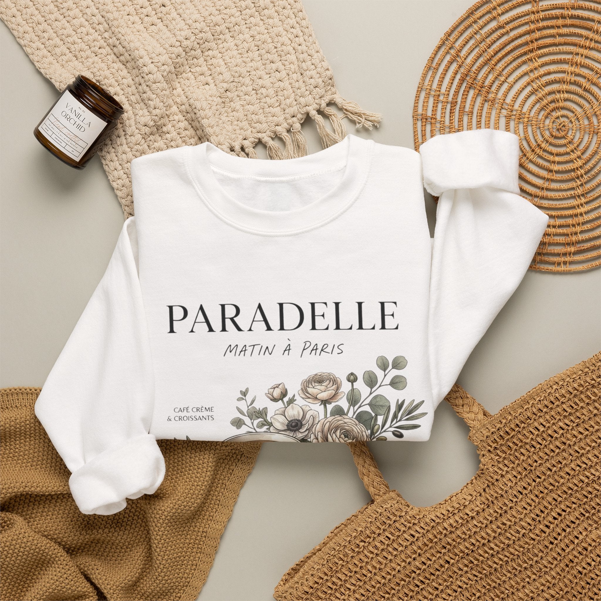 Cafe Coffee & Croissant Floral Graphic